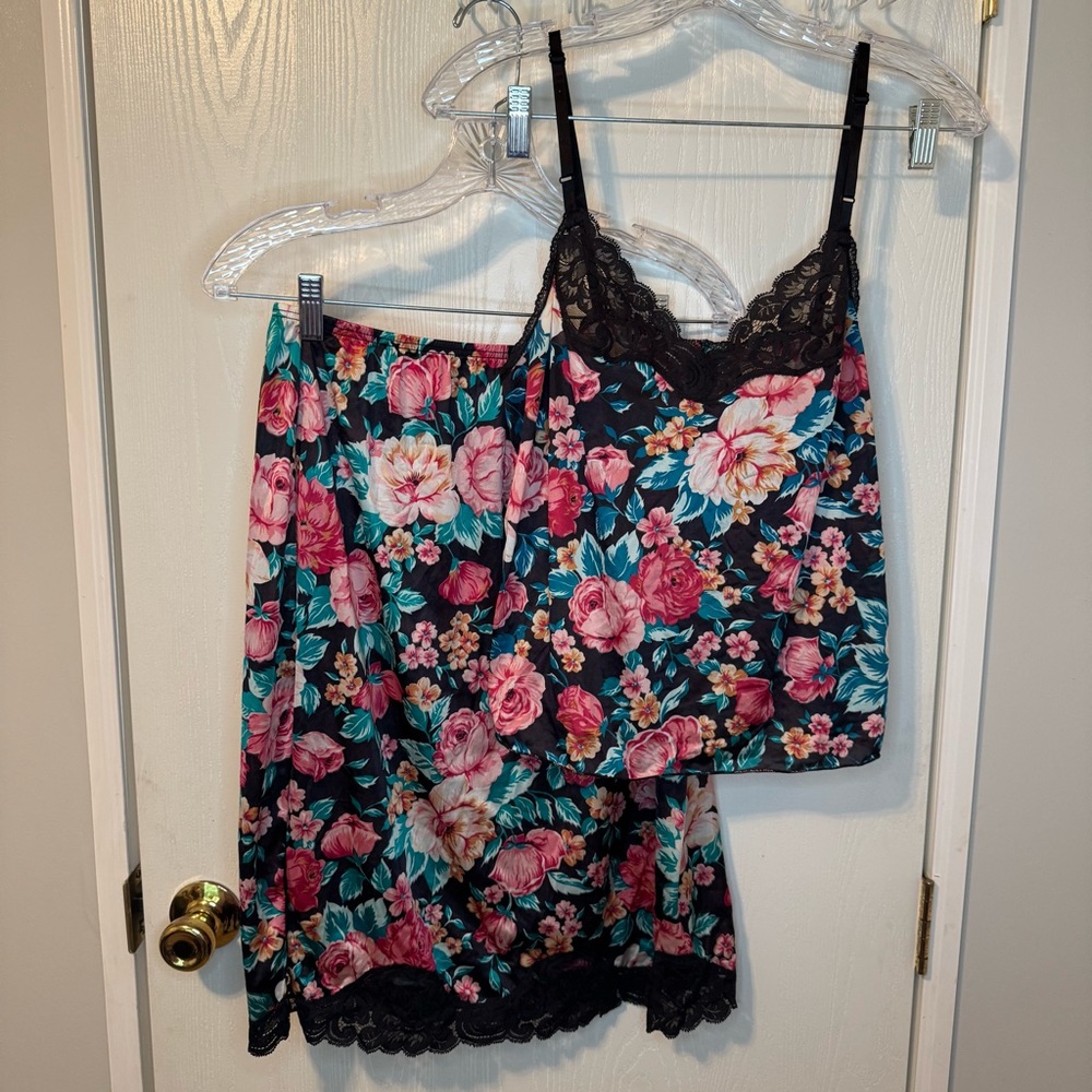 Vintage Vanity Fair Floral Lace Trim Camisole and Slip Set